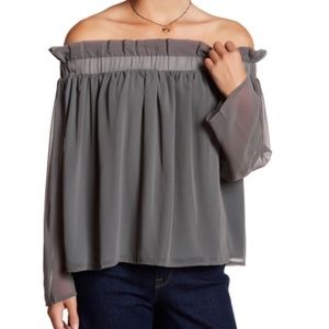 Lucca Couture Grey Ruffle Off Shoulder Top XS